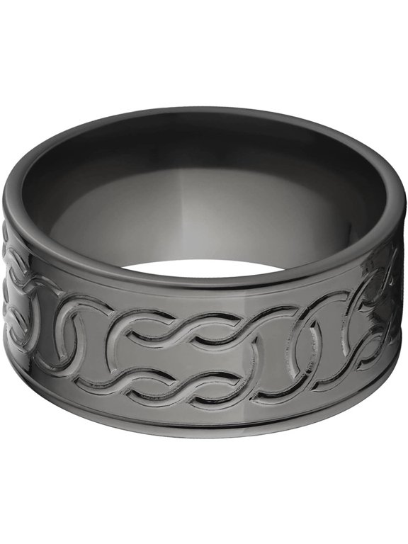 10mm Flat Black Zirconium Ring with a Milled Celtic Design