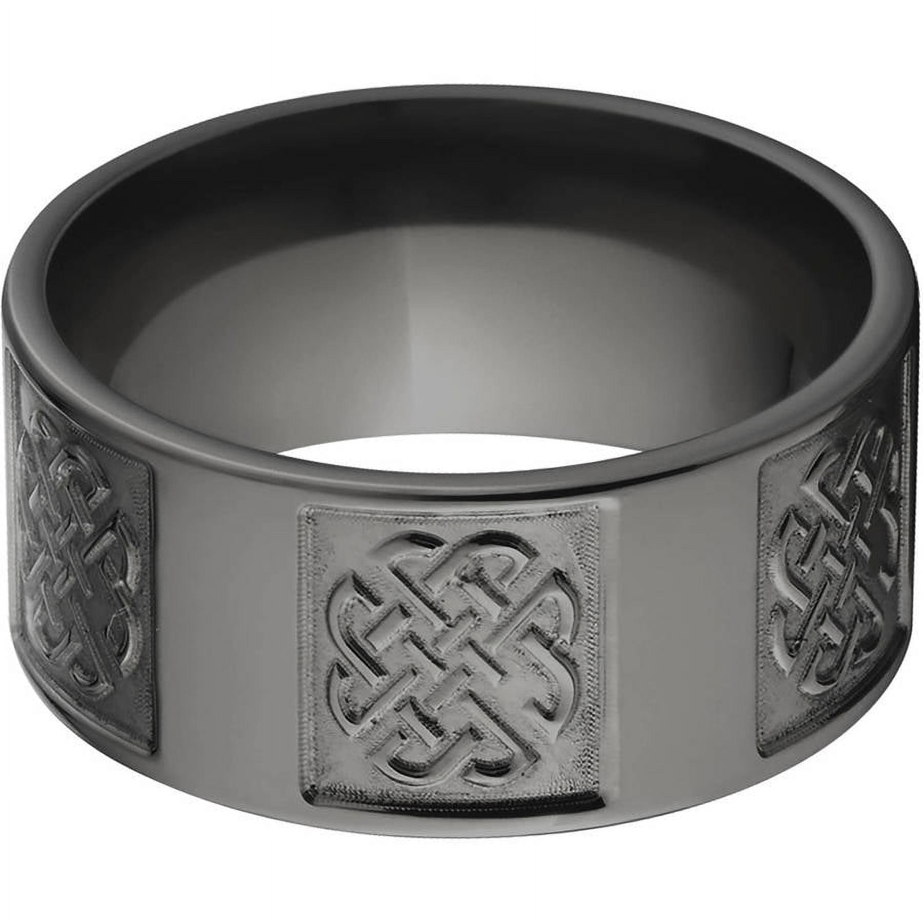 10mm Flat Black Zirconium Ring with a Milled Celtic Design
