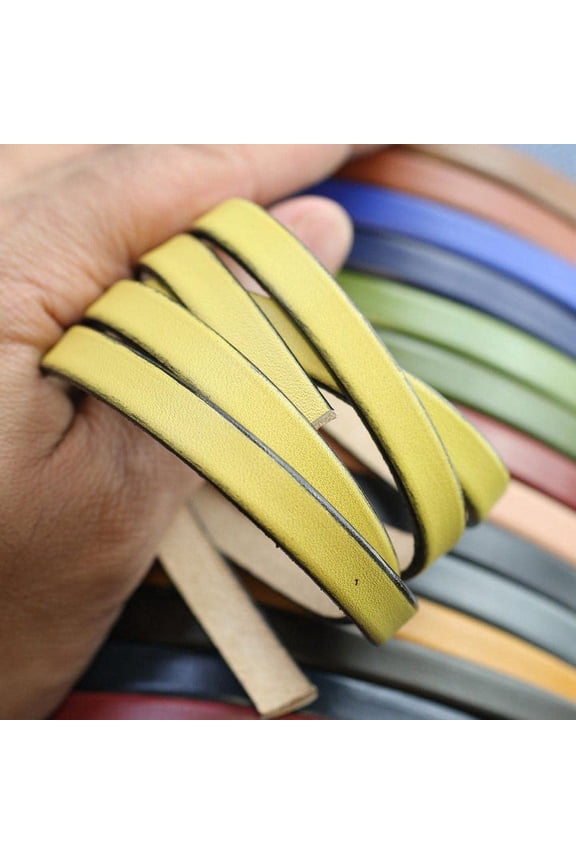 10mm Flat Genuine Leather Cord, 3/8 in x 1.09 Yard - Real Leather Strip for Bracelet, Choker, Keychain - DIY Craft Jewelry and Accessory Making, Watch Band, Purse Strap (Yellow)