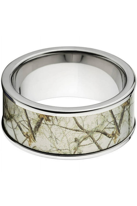 10mm Flat Titanium Ring with a RealTree Snow Camo Inlay