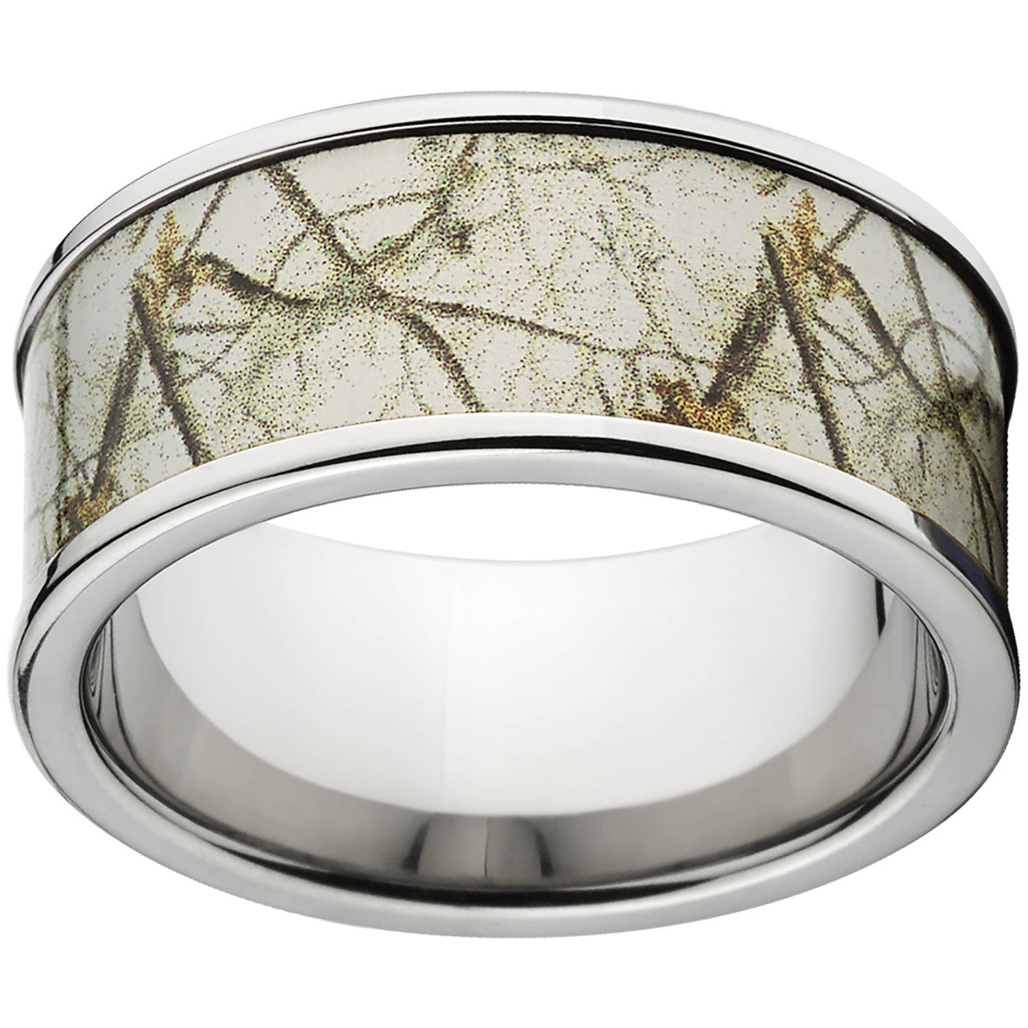 10mm Flat Titanium Ring with a RealTree Snow Camo Inlay