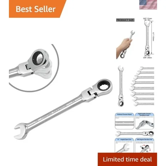 10mm Flex Head Ratchet Wrench, 12 Point Chrome Vanadium Steel Combination Spa...