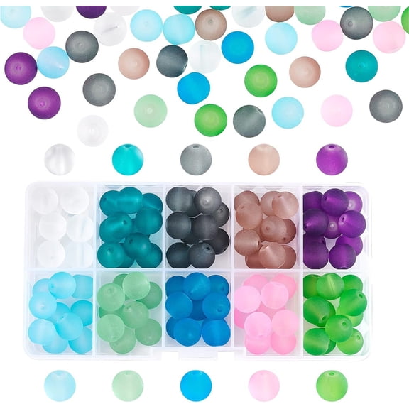 10mm Frosted Glass Beads 120 count Bracelet Bead 10 Color Round Loose Beads Transparent Frosted Bead for Necklace Bracelet Earring Making