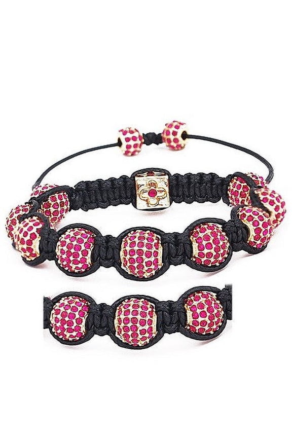 10mm Fushcia And Gold Rhinestone Shamballa Style Bracelet.