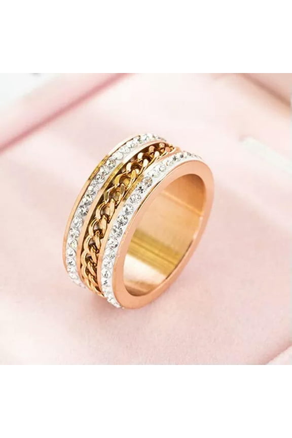 10mm Gold Rose Gold Black Chian Spinner Band Mens Stainless Steel Ring Size 6-12