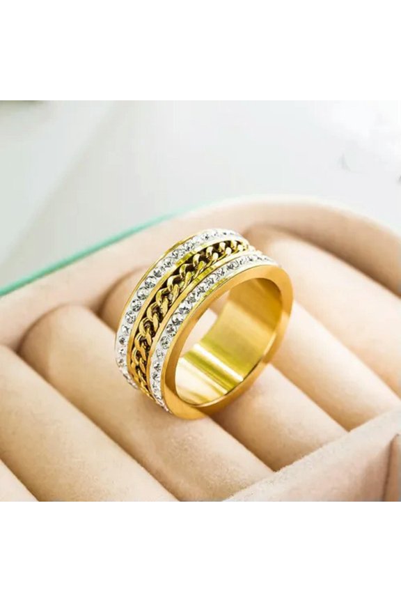 10mm Gold Rose Gold Black Chian Spinner Band Mens Stainless Steel Ring Size 6-12