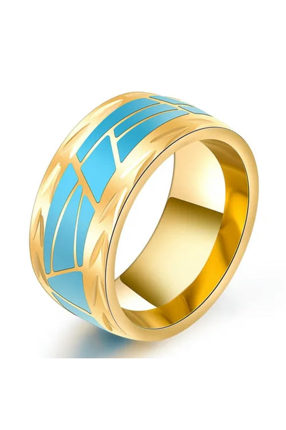 10mm Gold/Silver 316L Titanium Steel Band Men's Blue Wedding Ring Sz 7-11