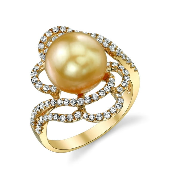 10mm Golden South Sea Cultured Pearl & Diamond Annabelle Ring in 18K Gold