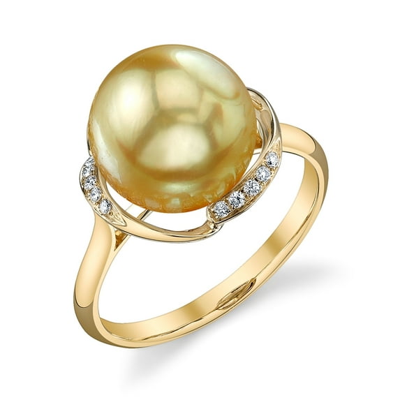 10mm Golden South Sea Cultured Pearl & Diamond Ruby Ring in 14K Gold