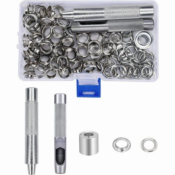 10mm Grommets Kit Metal Eyelets with Storage Box for Canvas Tarpaulin Tent Curtains Repair 123 Pcs