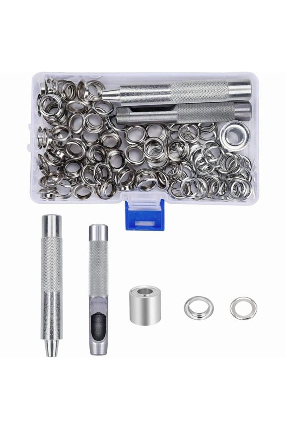10mm Grommets Kit Metal Eyelets with Storage Box for Canvas Tarpaulin Tent Curtains Repair 123 Pcs