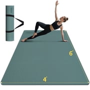 10mm Large Yoga Mat 6x 4 with Soft Fabric - Extra Long and Wide 72 x 48 x 0.4 inches, Non-Slip Surface, Eco-Friendly, Thick Wide Yoga Mat for Home Workouts or Gym Fitness .Deep Green+ Gray