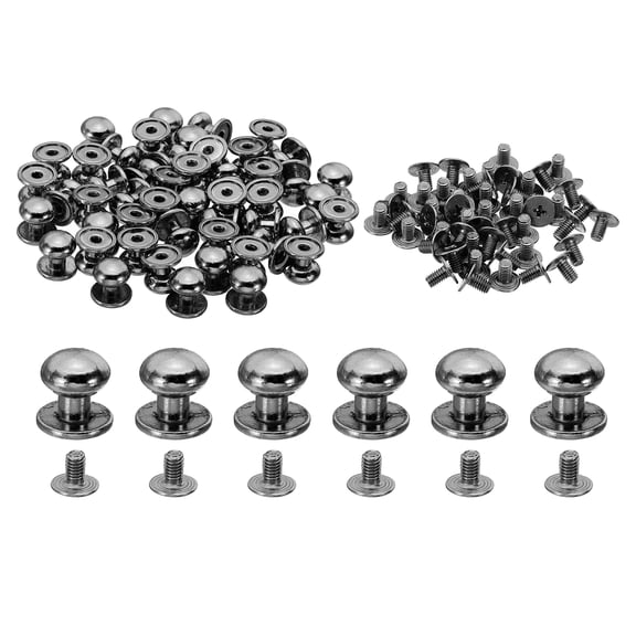 10mm Leather Rivets, 30 Sets Round Button Head Studs Metal Screw Studs Posts Chicago Screws Rivet for Clothing Leather Crafts, Black