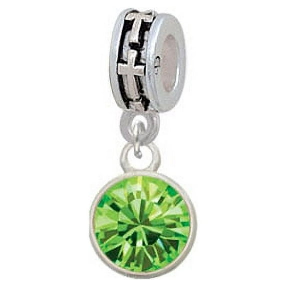 10mm Lime Green Crystal Drop - Cross Charm Bead