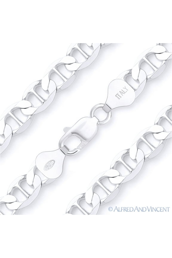 10mm Marina / Mariner Link Italian Chain Necklace in Solid .925 Sterling Silver