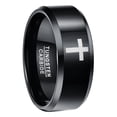 thumbnail image 1 of 10mm Men's Black Tungsten Carbide Rings with Laser Cross Pattern and Beveled Edges Size 7-12, 1 of 5