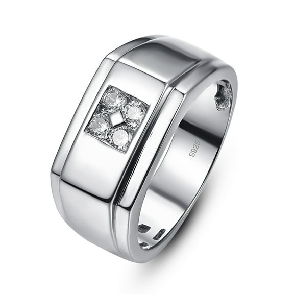 10mm Mens Cubic Zirconia Ring 925 Sterling Silver Wedding Engagement Band Round Cut CZ Inlay Size 7-13