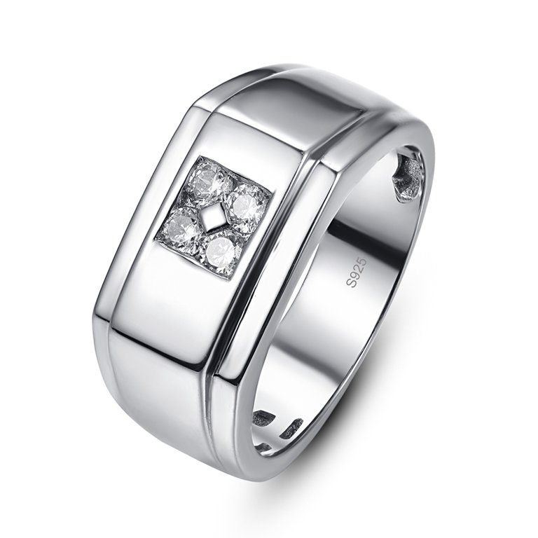 10mm Mens Cubic Zirconia Ring 925 Sterling Silver Wedding Engagement Band  Round Cut CZ Inlay Size 7-13