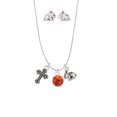 thumbnail image 1 of 10mm Orange Crystal Drop Silver Tone Cross and Bunny Necklace and Earrings Set, 1 of 5