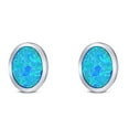 thumbnail image 1 of 10mm Oval Stud Earring Lab Created Blue Opal Solid 925 Sterling Silver, 1 of 5