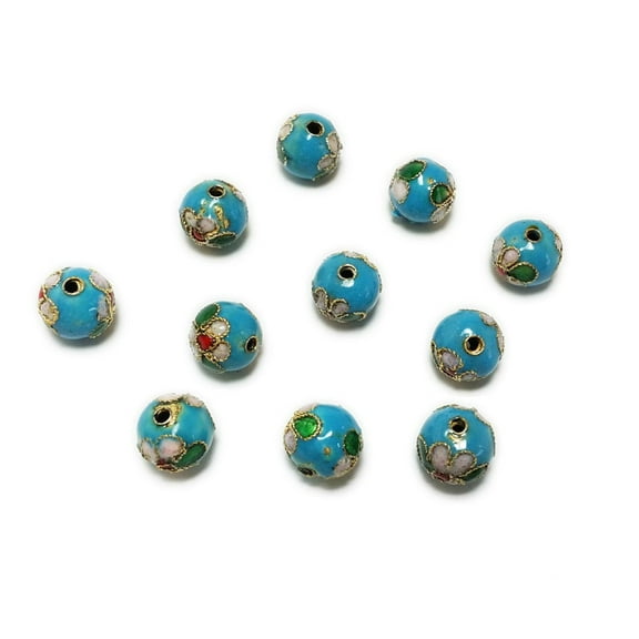 10mm Pack Of 20 Turquoise Cloisonne Decorated Round Bead ForJewelry Making