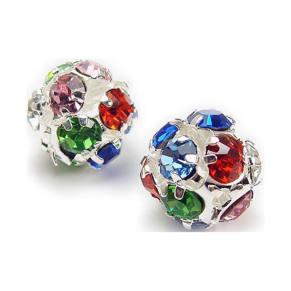 10mm Pack Of 8 Multi Color Fancy Cz Spacer Round Beads In Silver For Jewelry Making