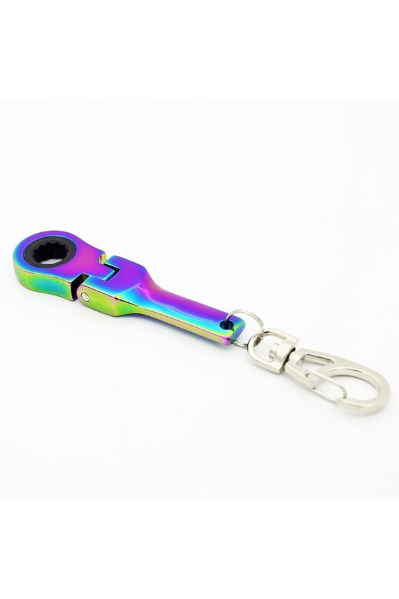 10mm Ratchet Wrench Keychain with Real Working Tool Function, Zinc Alloy for Mini Shaped Racing Car Truck Key Chain Ring for Everyday Carry and On-the-Go Repairs, Silver/Black/Neochrome(Neochrome)