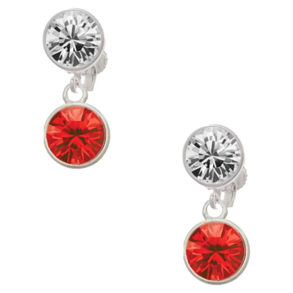 10mm Red Crystal Drop Clear Crystal Clip On Earrings