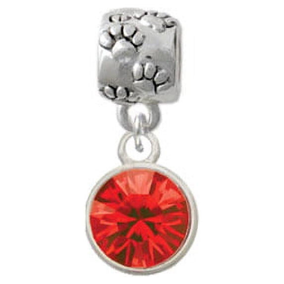 10mm Red Oktant Crystal Drop - Paw Print Charm Bead