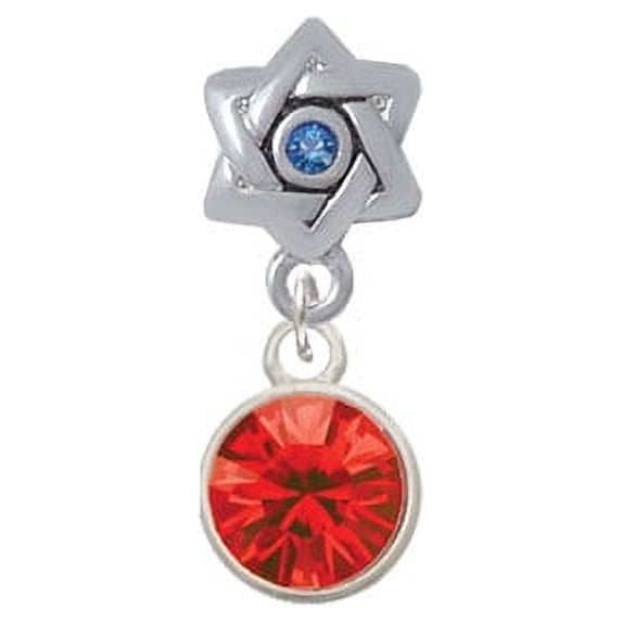 10mm Red Oktant Crystal Drop - Star of David with Blue Crystal Charm Bead