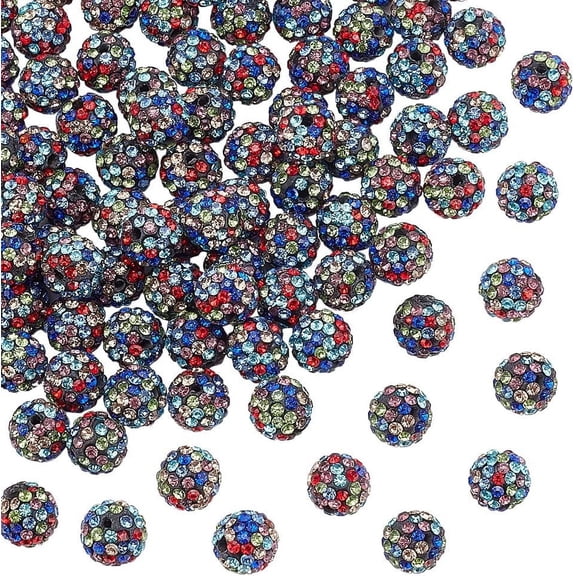 10mm Rhinestone Beads 100pcs Pave Disco Ball Clay Beads Polymer Clay Rhinestone Beads Black Colorful Round Crystal Beads