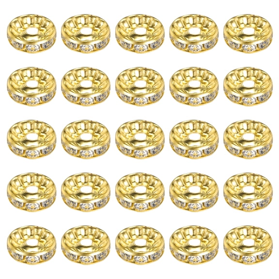 10mm Rondelle Spacer Beads, Crystal Rhinestone Bead Spacers, Gold Tone, 50 Pack