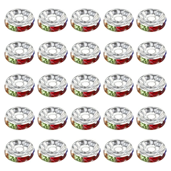 10mm Rondelle Spacer Beads, Crystal Rhinestone Bead Spacers, Multicolored Silver, 50 Pack
