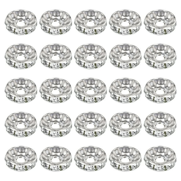 10mm Rondelle Spacer Beads, Crystal Rhinestone Bead Spacers, Silver Tone, 50 Pack