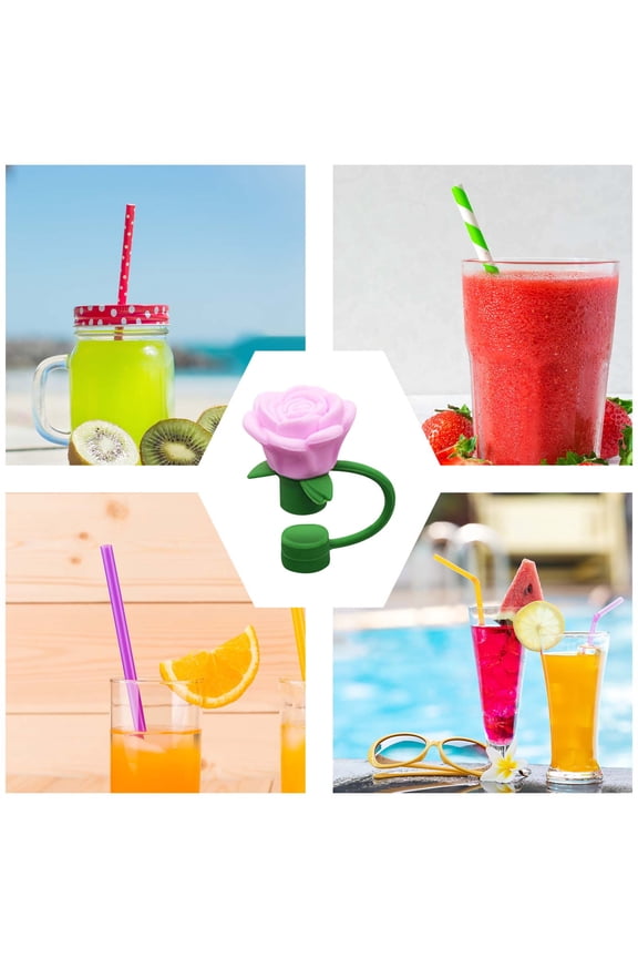 10mm Rose Straw Stopper - Food Grade Flower Shape Dust Cap for Straws, Fashionable Reusable Straw Plug to Block Dust & Impurities (Assorted Colors)