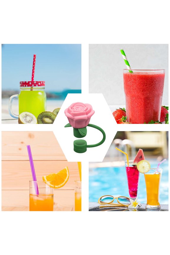 10mm Rose Straw Stopper - Food Grade Flower Shape Dust Cap for Straws, Fashionable Reusable Straw Plug to Block Dust & Impurities (Assorted Colors)