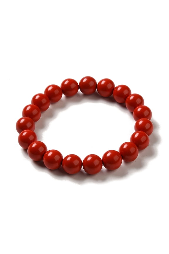 10mm Round Cinnabar Mala Beaded Stretch Bracelets Jewelry Red Inner Diameter: 2 inch(5.1cm)