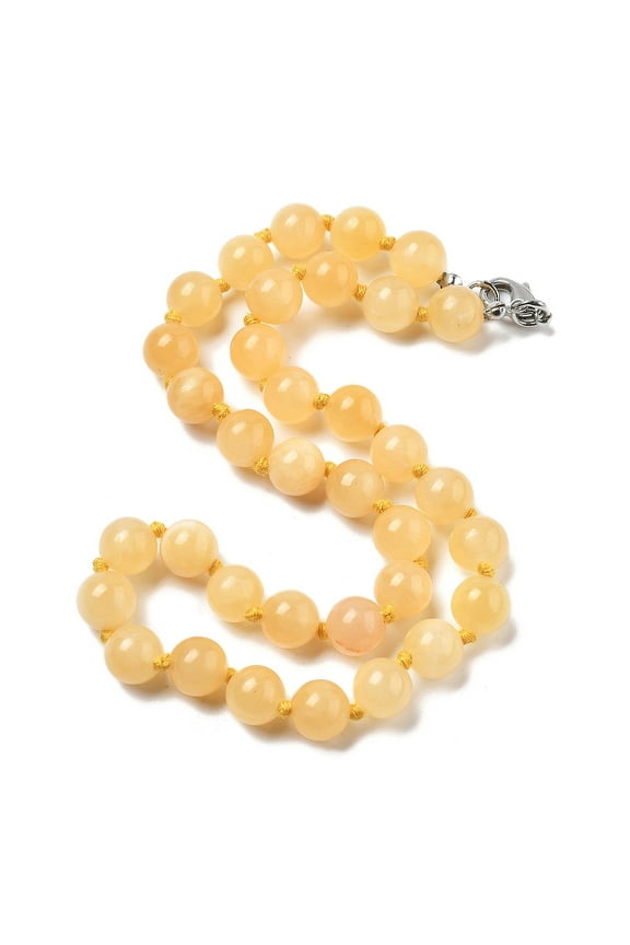 10mm Round Natural Yellow Jade Beaded Necklaces with Stainless Steel Lobster Claw Clasps 17.32 inch(44cm) Beads: 10mm