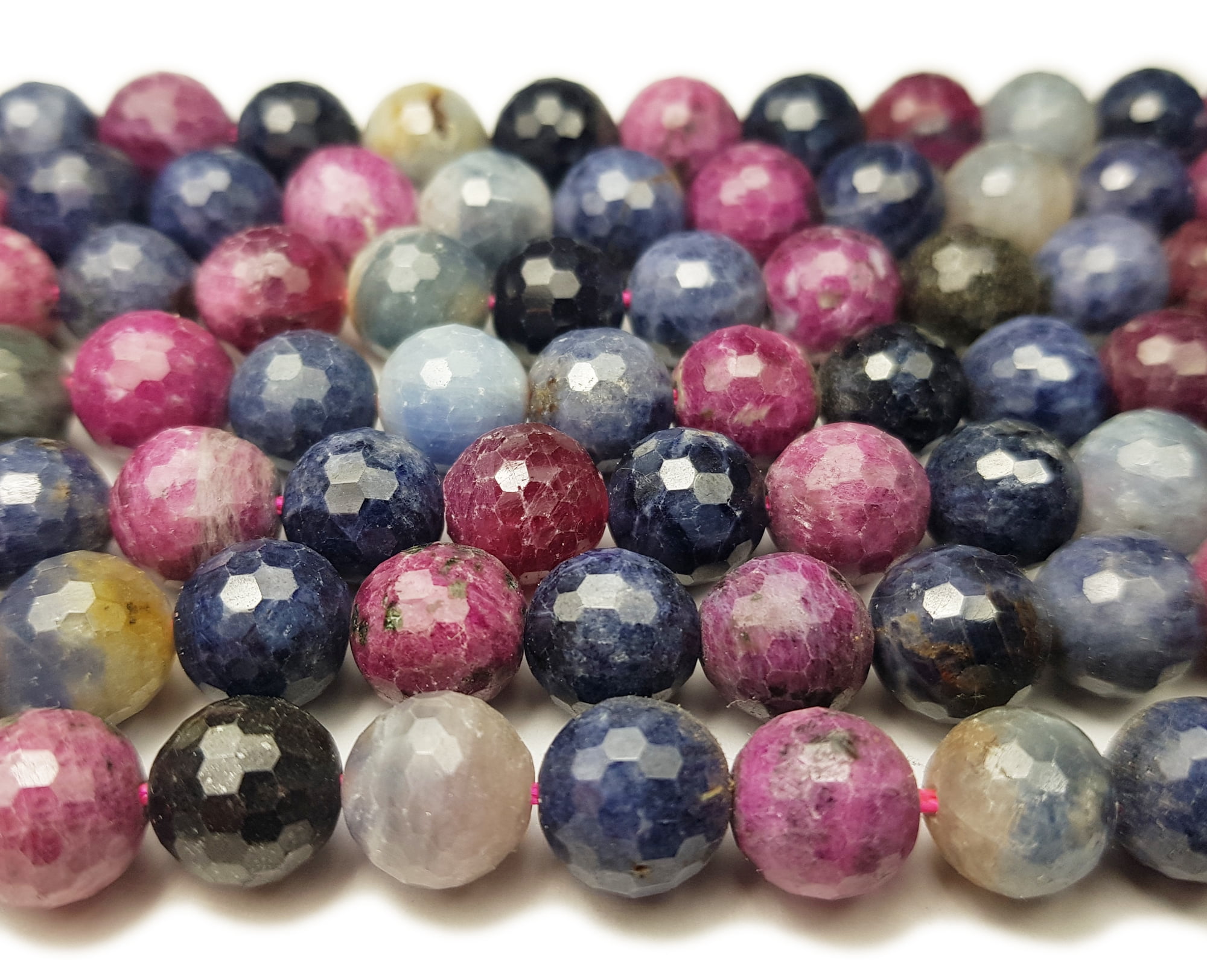 10mm Ruby Sapphire Faceted Round Beads Genuine Gemstone Natural Jewelry Making