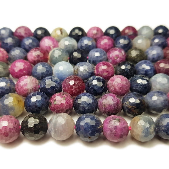 10mm Ruby Sapphire Faceted Round Beads Genuine Gemstone Natural Jewelry Making