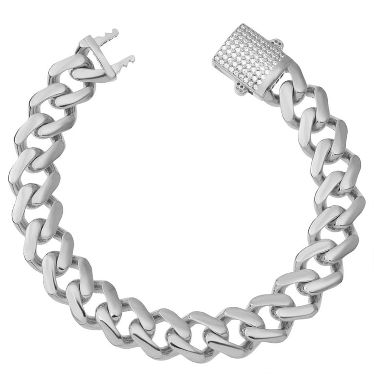 10mm Solid Silver Cuban Chain Bracelet 8in 925 Sterling Silver