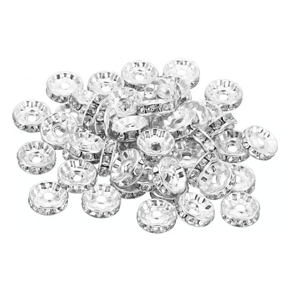 10mm Spacer Beads, 100pcs Bead Spacers Rhinestone Round Bulk Beads for Jewelry Making , Silver