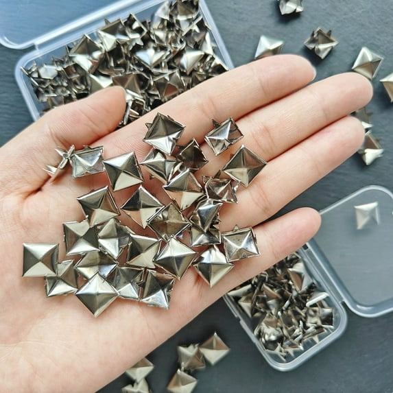 10mm Square Pyramid Silver Punk Rock Jewelry Craft 4-Prong Metal Studs, Suitable For DIY Leather Rivet Nails, Bags, Clothes, Shoes Metal Square Rivets