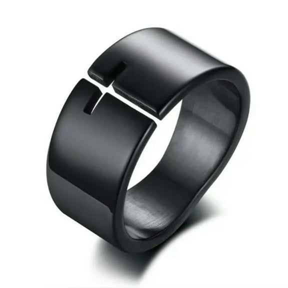 10mm Stainless Steel Hollow Cross Men's Band Party Black Polished Ring Size 6-12