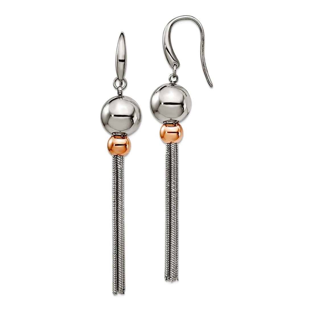 Stainless Steel Polished Rose Ip Plated Shepherd Hook Long Drop Dangle Earrings 63.9x10mm Wide Dangle Earring for Women