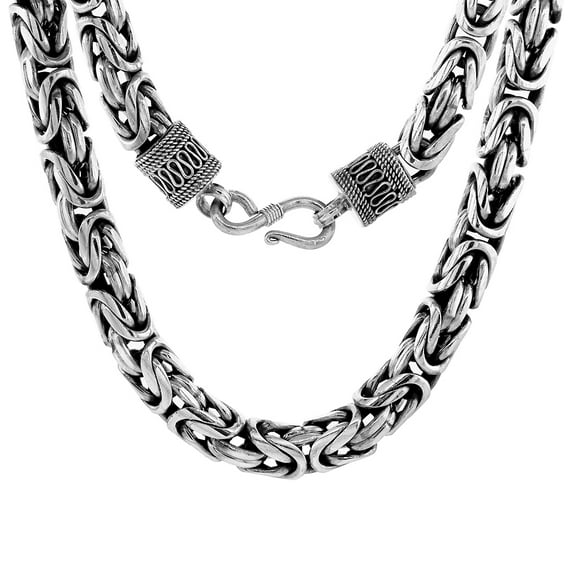 10mm Sterling Silver Round BYZANTINE Chain Bracelet for Men Very Thick Antiqued Finish Nickel Free 9 inch