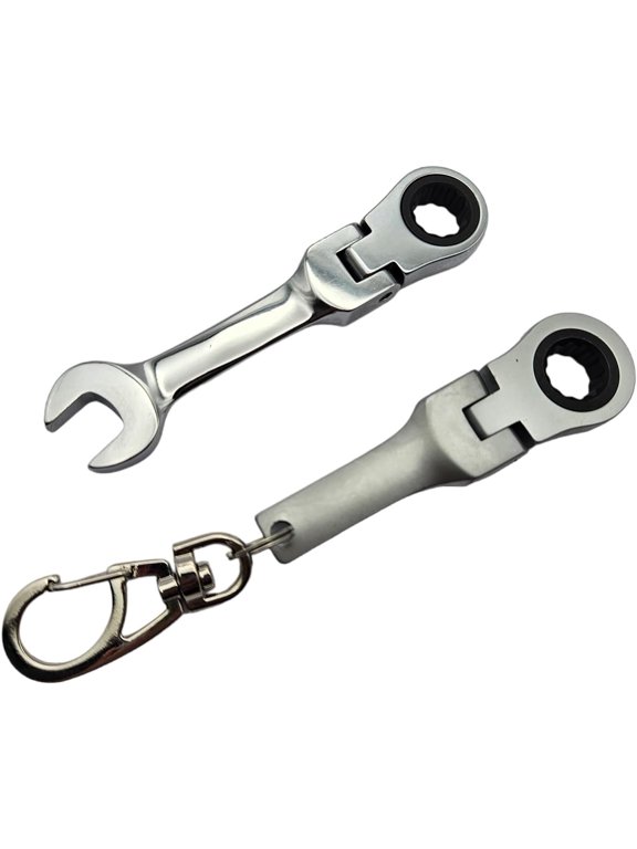 10mm Stubby Head Gear Wrench with 10mm Ratchet Wrench Flex Head Keychain Key Ring Combination Set