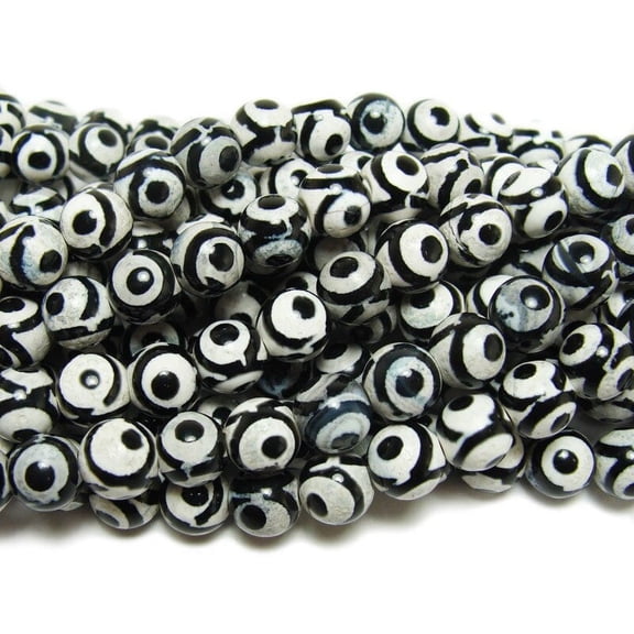 10mm Tibetan Style Black And White Agate Third Eye Beads Genuine Gemstone Natural Jewelry Making