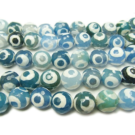 10mm Tibetan Style Blue Third Eye Faceted Beads Genuine Gemstone Natural Jewelry Making