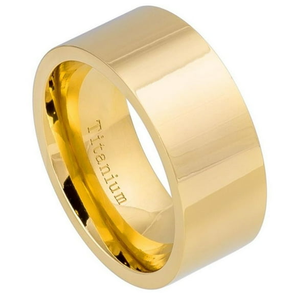 10mm Titanium Band High Polished Pipe-cut Yellow Gold Wedding Band Ring Men Or Ladies
